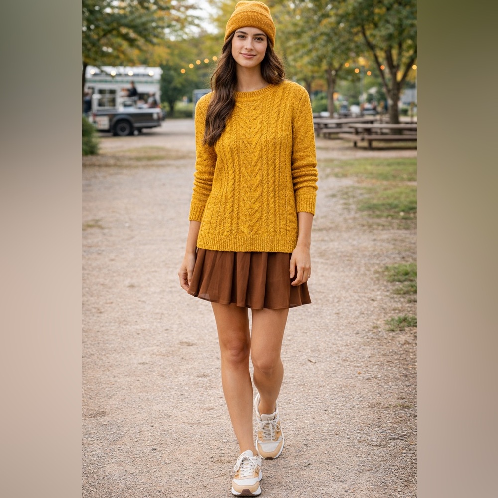 Old Navy Women’s Size L Squash Yellow Chunky Cable Knit Fishermancore Sweater